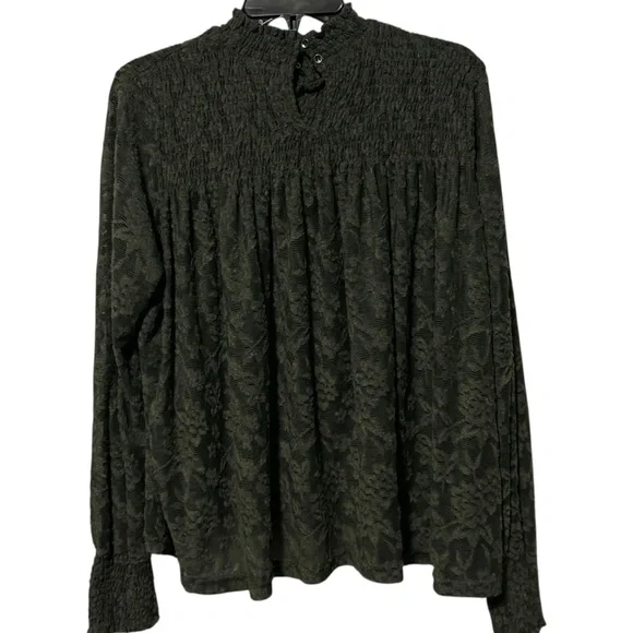 Deletta ANTHROPOLOGIE Olive Green Lace Long Sleeve Mock Neck Top - Picture 5 of 13